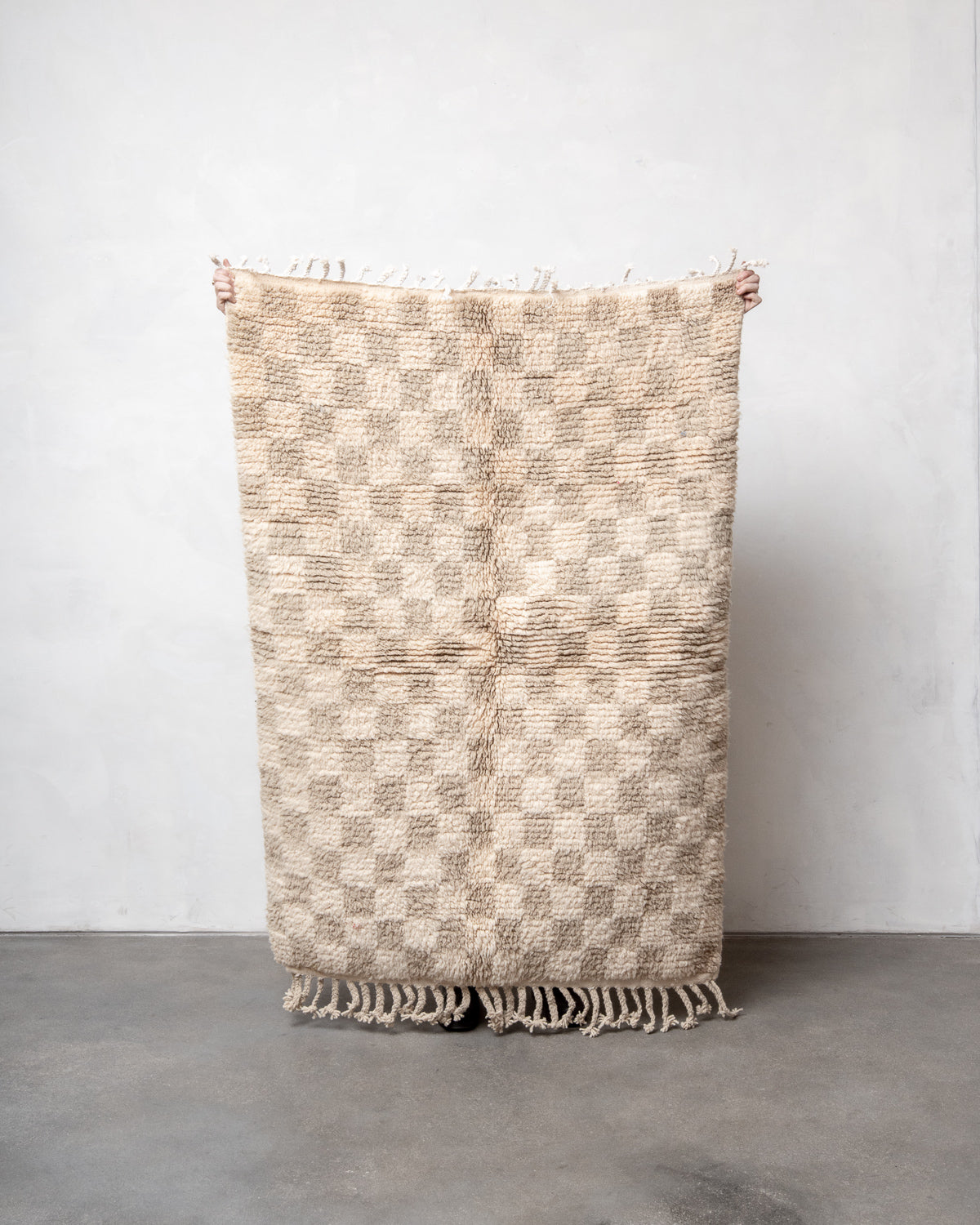 Modern, designer, handcrafted Berber rug from Morocco. Beniourain carpet with beautiful colours and patterns and fluffy wool texture.